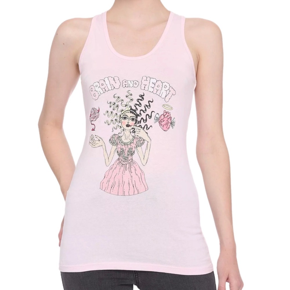 Melanie Martinez Tank Top Pink Brain‎ and Heart Graphic Racerback Medium